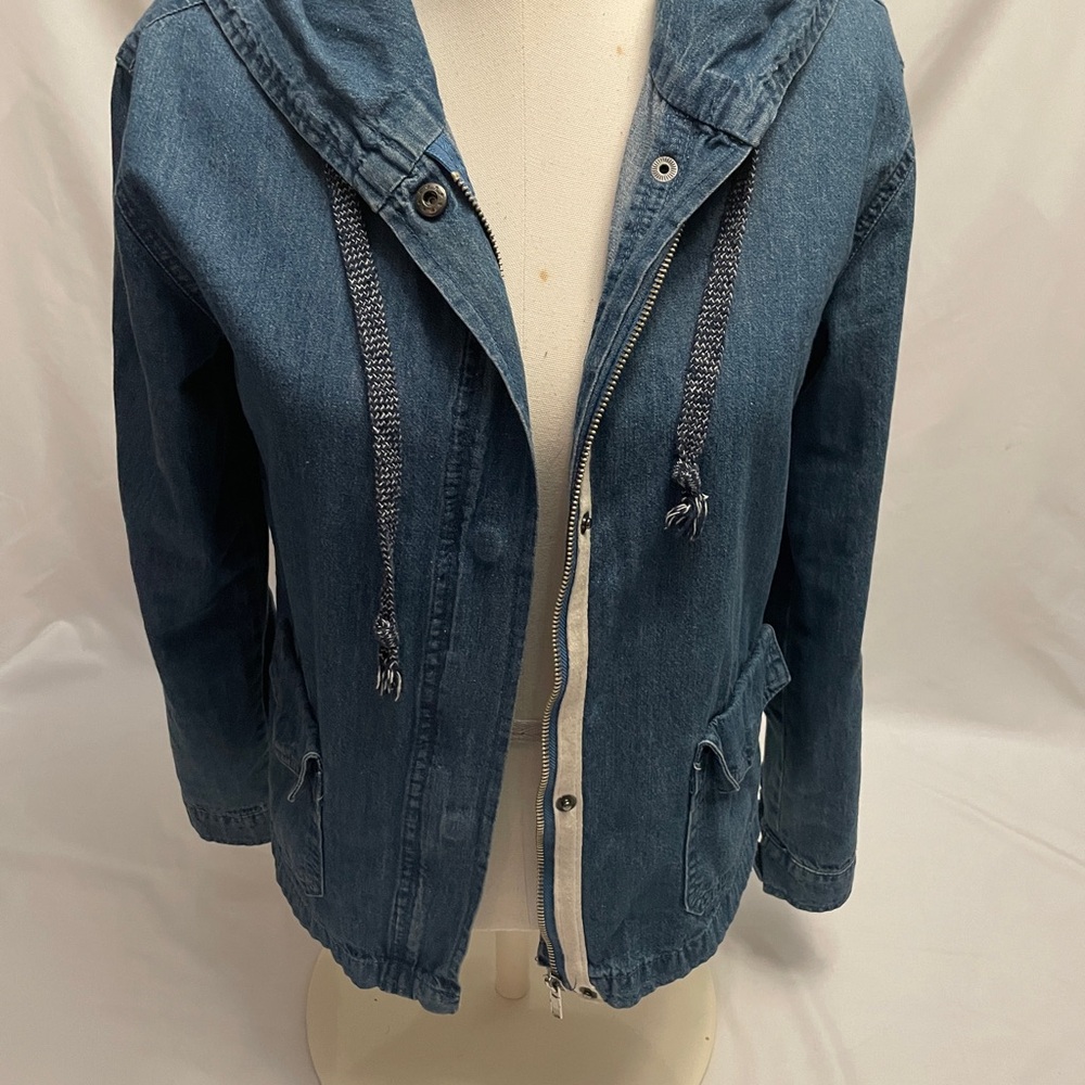 Lightweight Denim Blue Hooded Beach Boho Chore Jacket